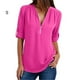 thumbnail image 2 of Qarigey - Camisa de manga corta con cuello en V para mujer con cremallera decorativa Prendas para la parte del cuerpo Rosa roja S, 2 of 3