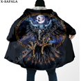 thumbnail image 1 of Capa gruesa y cálida con capucha para hombre, abrigo con estampado 3D de armadura vikinga con símbolo de tatuaje de cuervo, abrigo de lana a prueba de viento, bata de Manta, 9, 1 of 4
