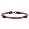 Arista Men's Bracelet in Brown Leather Black Plated Solid Stainless Steel, 8.5"