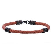 Arista Men's Bracelet in Brown Leather Black Plated Solid Stainless Steel, 8.5"