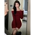 thumbnail image 3 of Vestidos sexys de punto sin espalda para mujer, vestido ajustado Y2k para niñas, estilo coreano suave, informal, cuello oblicuo, ropa de discoteca acogedora, nuevo, otoño, 3 of 4