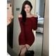 thumbnail image 3 of Vestidos sexys de punto sin espalda para mujer, vestido ajustado Y2k para niñas, estilo coreano suave, informal, cuello oblicuo, ropa de discoteca acogedora, nuevo, otoño, 3 of 4
