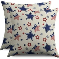 American 4th of July Patriotic Pillow Covers 18X18 Set of 2, Red Blue Cream Star Independence Memorial Day Throw Pillowcovers Holiday Theme Decor Outdoor Farmhouse Cushion Cover Couch Sofa Bed