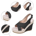 thumbnail image 5 of Rokment Women's Denim Platform Wedge Dressy Sandals Ladies Fashion Canvas Espadrilles Chunky High Heels Strappy Slingback Summer Casual Dress Shoes Black Size 6, 5 of 8