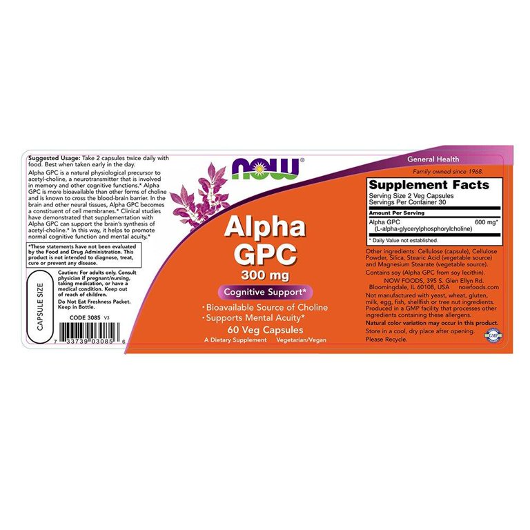 Alpha GPC, 300 mg, 60 Veg Capsules