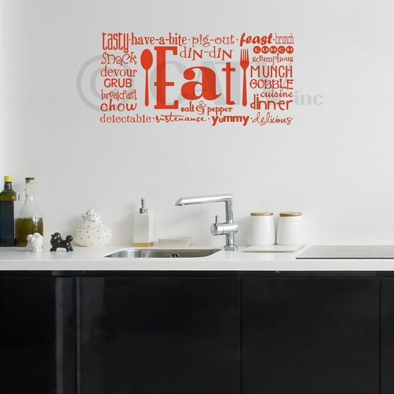Eat Phrases Vinyl Lettering Wall Decal Sticker (12.5"H x 27"L, Red)