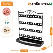 Mango Steam Tabletop Mirror Base Stud Earring Jewelry Organizer, Display Stand, Storage, Gift (Black, Metal)