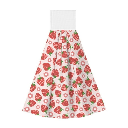 

Qekee Strawberry Flower Print Hanging Kitchen Towels Coral Velvet Wipe Hand Towel Absorbent Hand Towels Microfiber Tie Towel for Bathroom Kitchen Decor