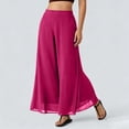 thumbnail image 2 of Palazzo Pants for Women Elastic Waist Flowy Chiffon Dress Pants Summer Travel Beach Flowy Wide Leg Lounge Pant Hot Pink 2XL, 2 of 6