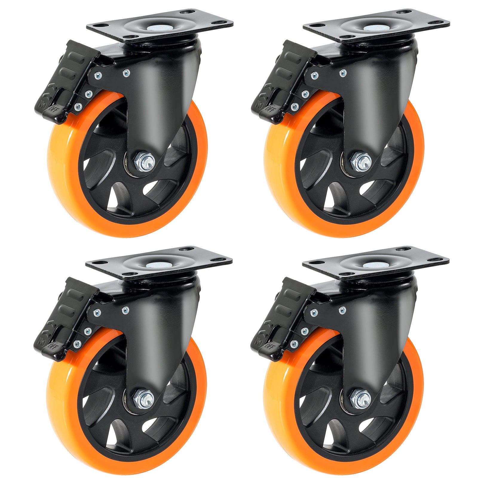 General Caster Wheels, 5-Inch Swivel Plate Casters Set of 4, Security A/B Locking No Noise PVC Wheels, Heavy Duty 450 lbs Capacity Per Caster, Non-Marking for Cart Furniture Workbench