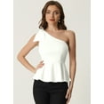 thumbnail image 4 of DARING DIVA Women's One Shoulder Top Bow Ruffled Peplum Top XS White, 4 of 6