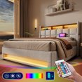 thumbnail image 6 of Harper & Bright Designs Upholstered Full Size Bed with Lift Up Storage & LED Lights, Hydraulic Storage Bed with USB, Linen Full Bed Frame with Headboard, Natural, 6 of 18