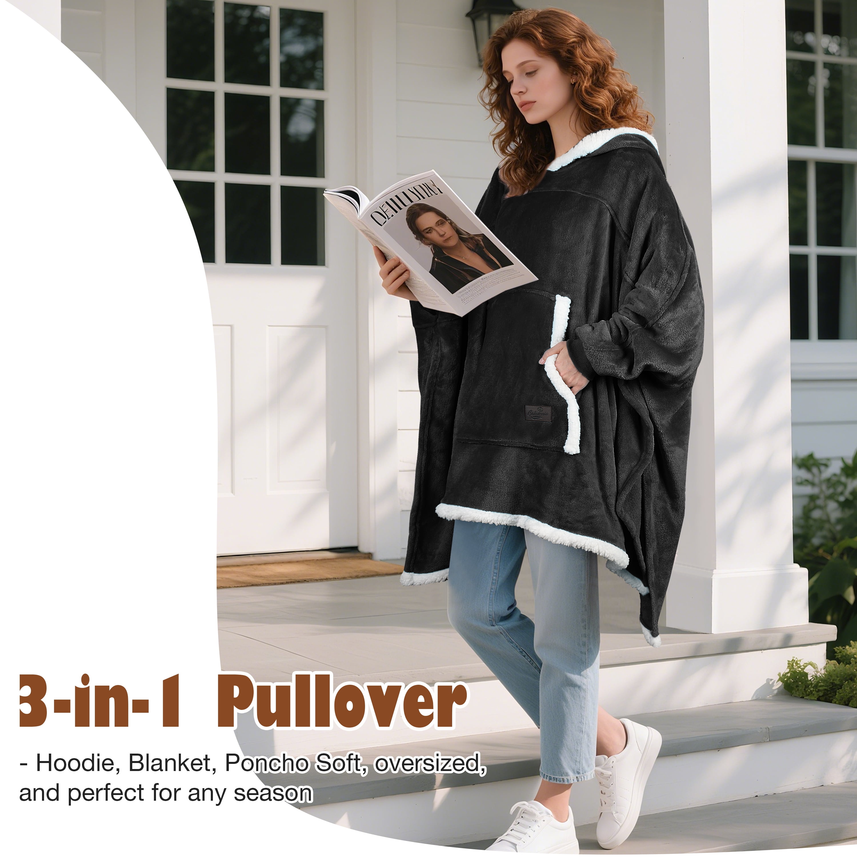 Oversized Hooded Poncho Cape, Casual Hoodie Sweatshirt, Batwing Coat Pullover | Light Weight, Cozy, Comfortable, Roomy | for Adults Women Men Teens