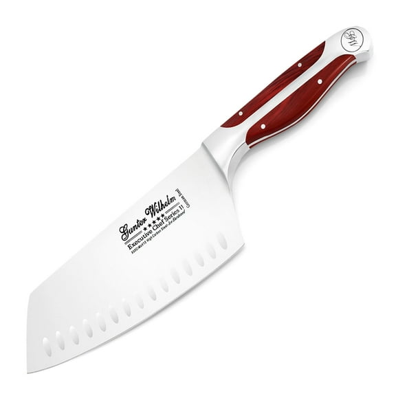 Gunter Wilhelm 7" Asian Vegetable Cleaver - Premium German Steel - Reddish ABS Handle - EXECUTIVE Chef II