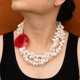 thumbnail image 2 of Collar de perlas blancas de Keshi cultivadas en agua dulce para mujer, colgante de conector de ágata roja de 20 pulgadas, joyería hecha a mano, 3 filas, G-G, 2 of 3