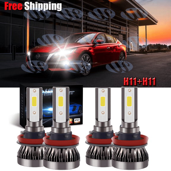 For Nissan Altima Sedan 2013-2015 4PC White H11 LED Headlights Bulb Hi/Low Beam