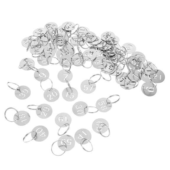 Uonlytech 60Pcs Plated Silver Round Stainless Steel Number Tags Metal Key Labels for Efficient Tagging