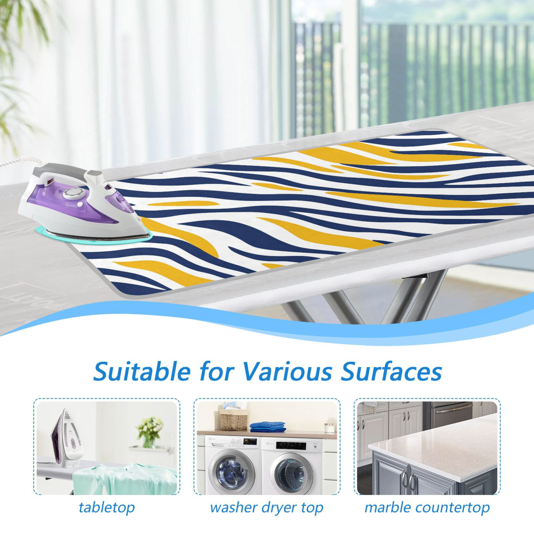 Yellow Blue Zabra Skin Stripes Ironing Mat Blanket Portable Travel Ironing Pad Heat Resistant Pad 47.2" x 27.6”
