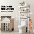 thumbnail image 2 of KFFKFF Bathroom Storage Above Toilet, 3-Level Adjustable Bamboo Organizer, Shelf Rack with Trio Hooks, Independent Assembly for Laundry Room Saving Space, Compatible with Various Toilets, White, 2 of 9