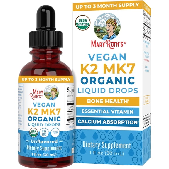 MaryRuth's Organic Liquid Vitamin K2 MK7 Vegan, Non-GMO for Kids & Adults 1 Count 1 fl oz