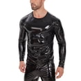 thumbnail image 6 of Men Shiny Leather T-shirt, Long Sleeve, Glossy PVC Leather, Crewneck Leather Casual Tops, 6 of 8