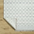 thumbnail image 5 of Hauteloom Meira Modern Hand Woven Natural Fiber Wool Area Rug - Contemporary Geometric Checkered Carpet with Fringe for Living Room, Bedroom, Dining Room - Ivory, Cream, Gray Blue - 18" Sample, 5 of 10