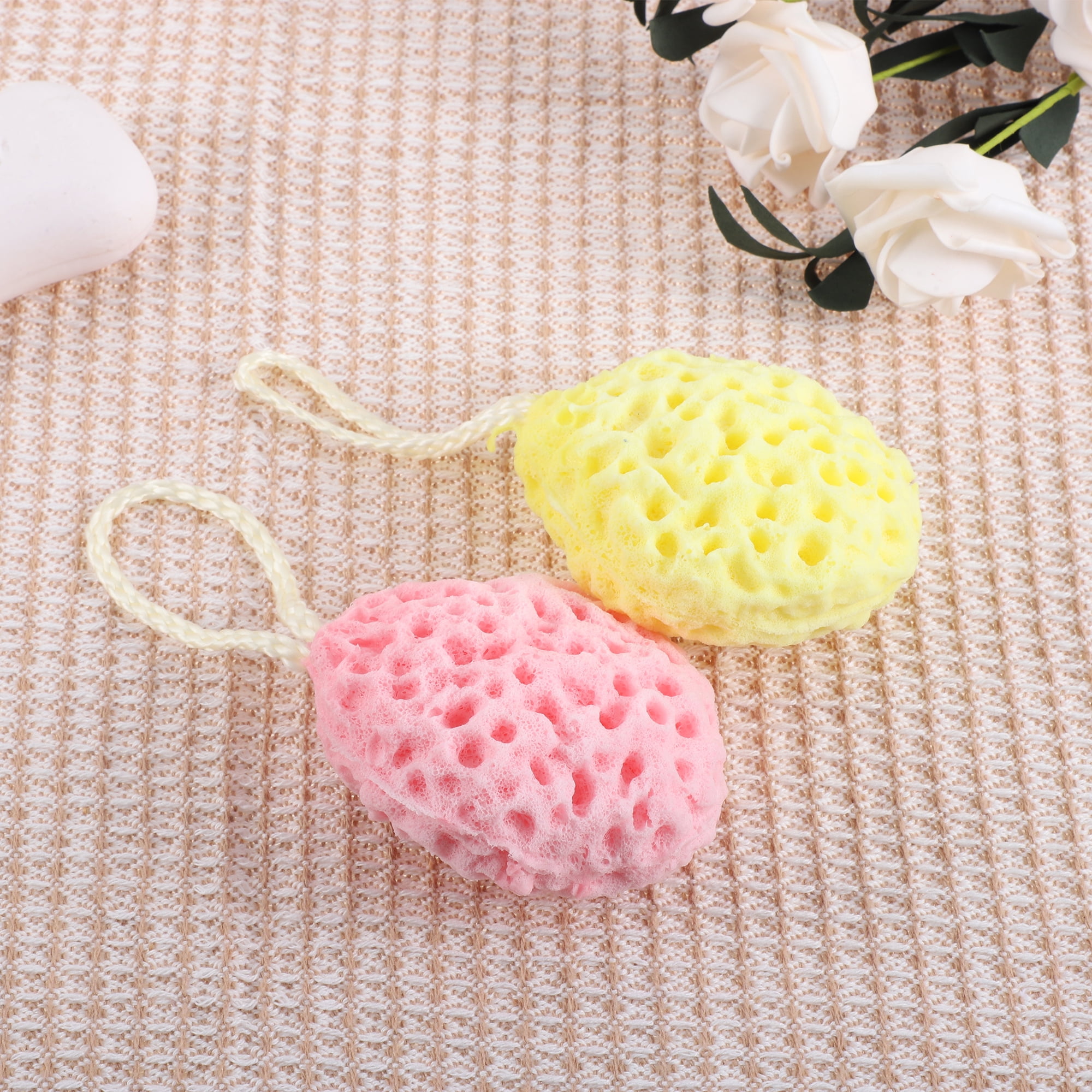 Unique Bargains Bath Shower Loofah Sponge 3.93"x3.54" 1 Pc Yellow