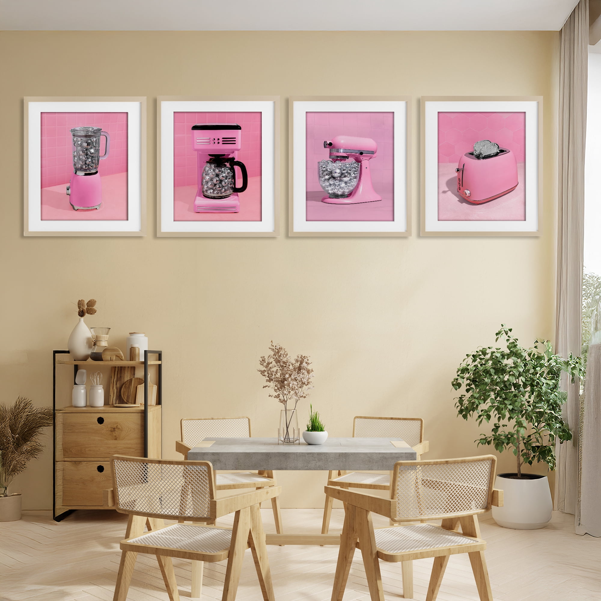 Stupell Industries Disco Drink Blender over Pink 4 Piece Birch Framed Print Under Glass Set, design by LISH Creative