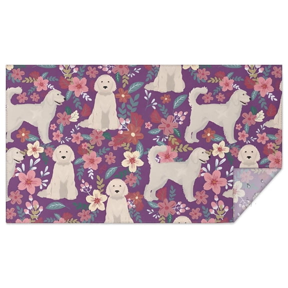 Goldendoodle Dog and Flower Floral Rectangle Tablecloth 60"x102",Waterproof Polyester Rectangle Table Cloth, Wipeable Spillproof Polyester Tablecloth for Dining, Camping, Indoor and Outdoor