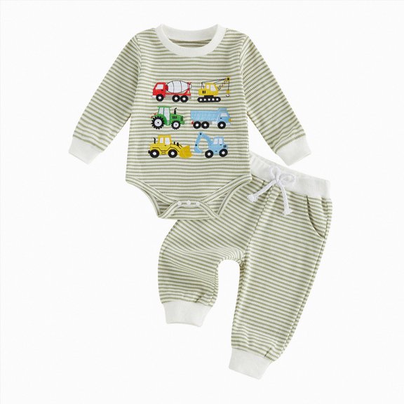 NIEWTR 0 3 6 9 12 18 Month Newborn Infant Baby Boy Clothes Outfits Crew Outfits Long Pants Toddler Baby Boy Clothes Set(A-Green,0-3 Months)