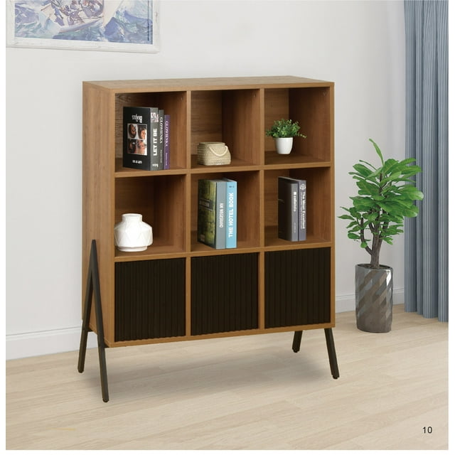 Librero Organizador 9 Cubos EKE – Madera Nogal Chocolate con 3 Puertas, Diseño Moderno Minimalista