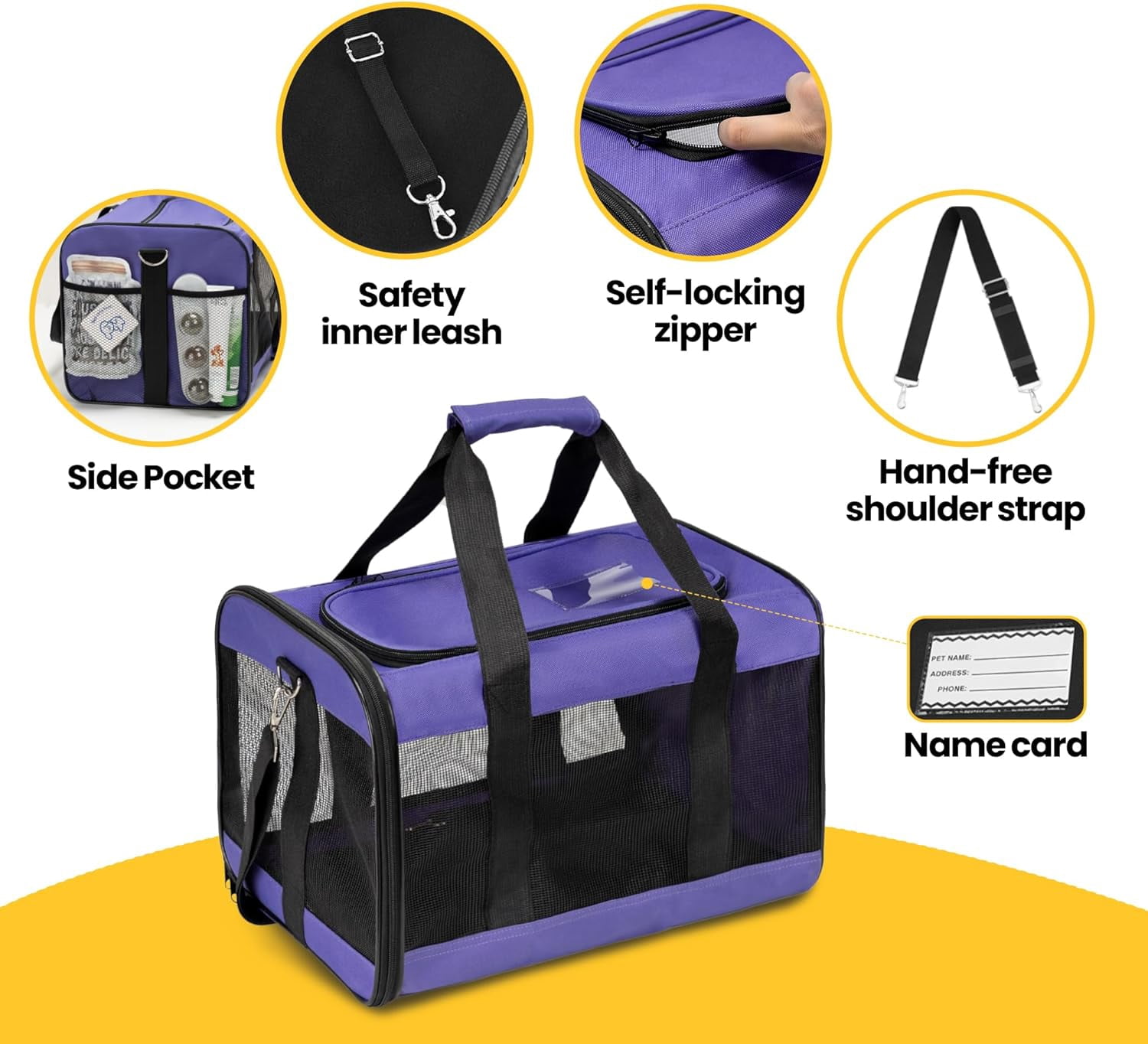 Soft Sided Dog  with Safety Leash, Large   for Pets  to 20 Lbs, Collapsible Travel Bag -