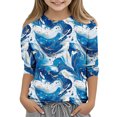 thumbnail image 2 of Unisex Kids Blouses for Girls Dressy Casual Round Neck Loose Fit Floral Pattern Spring Tunic Tops Summer Trendy Shirts 3/4 Sleeve Lightweight Basic Tees, 2 of 5