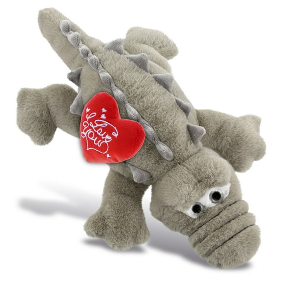 DolliBu I Love You Plush Super Soft Grey Alligator - Cute Stuffed Animal Alligator with Red Heart Plush for Valentines, Anniversary, Romantic Date, Boyfriend, or Girlfriend Gift - 14 Inches