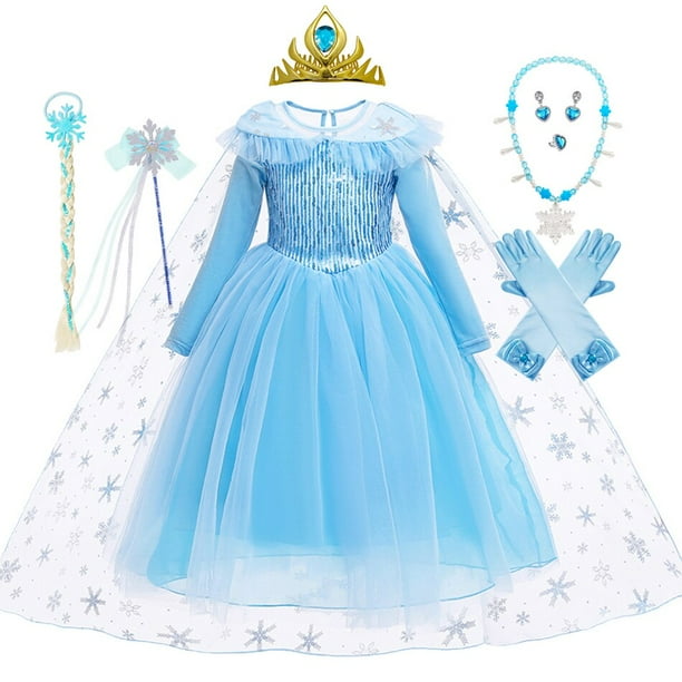 Vestido de princesa Elsa de Frozen para ninos ropa de manga larga Cosplay de bola capa de lentejuelas malla Floral regalo de Disney 2 10T Fivean unisex Bodega Aurrera en linea