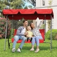 thumbnail image 2 of IdealHouse 3-Person Patio Swing Chair with Convertible Canopy, Adjustable Tilt Hanging Glider Lounge, Heavy Duty Steel Frame Weather-Resistant Outdoor Swing for Porch, Garden, Backyard – Red, 2 of 8
