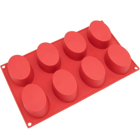 Freshware 8-Cavity Oval Silicone Mold for Soap, Muffin, Brownie, Cake, Pudding and Jello, SL-118RD