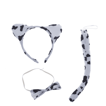 Lux Accessories Halloween Black White Cow Plain Ear Bow Tail Costume Set 3PC