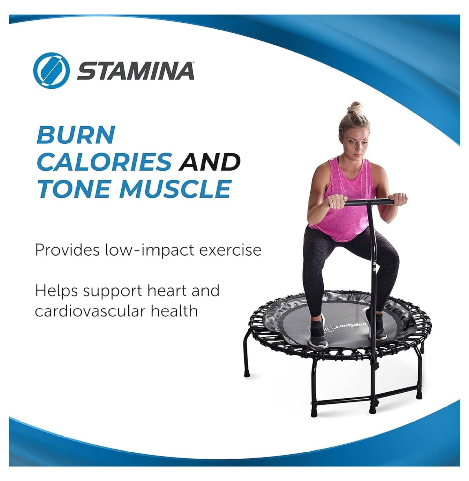 JumpSport Compact Round Lightweight 22 Pound Stable Home and Gym Fitness Indoor Mini Rebounder Trampoline for Adults, Black