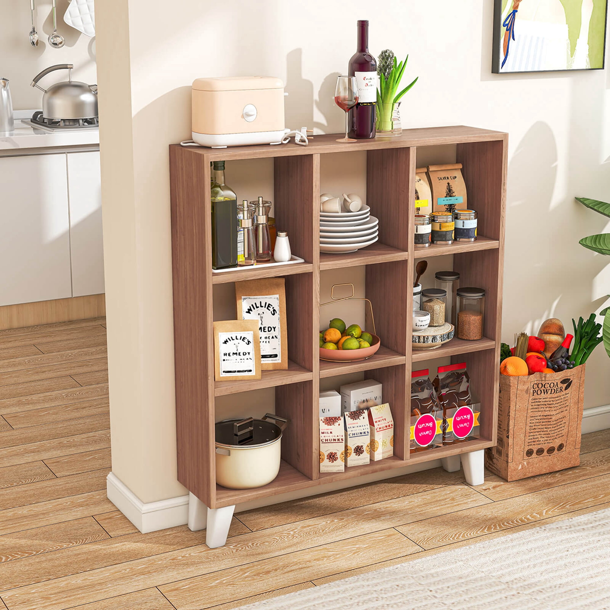 Costway 1 PCS 9-Cube Bookcase with 6 Removable Shelves Raised Support Feet for Living Room Brown