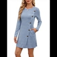 thumbnail image 3 of Vestido de Larga para Mujer, Estilo Túnica, Suéter, con Bolsillos y Botones Laterales. Azul XXL, 3 of 10