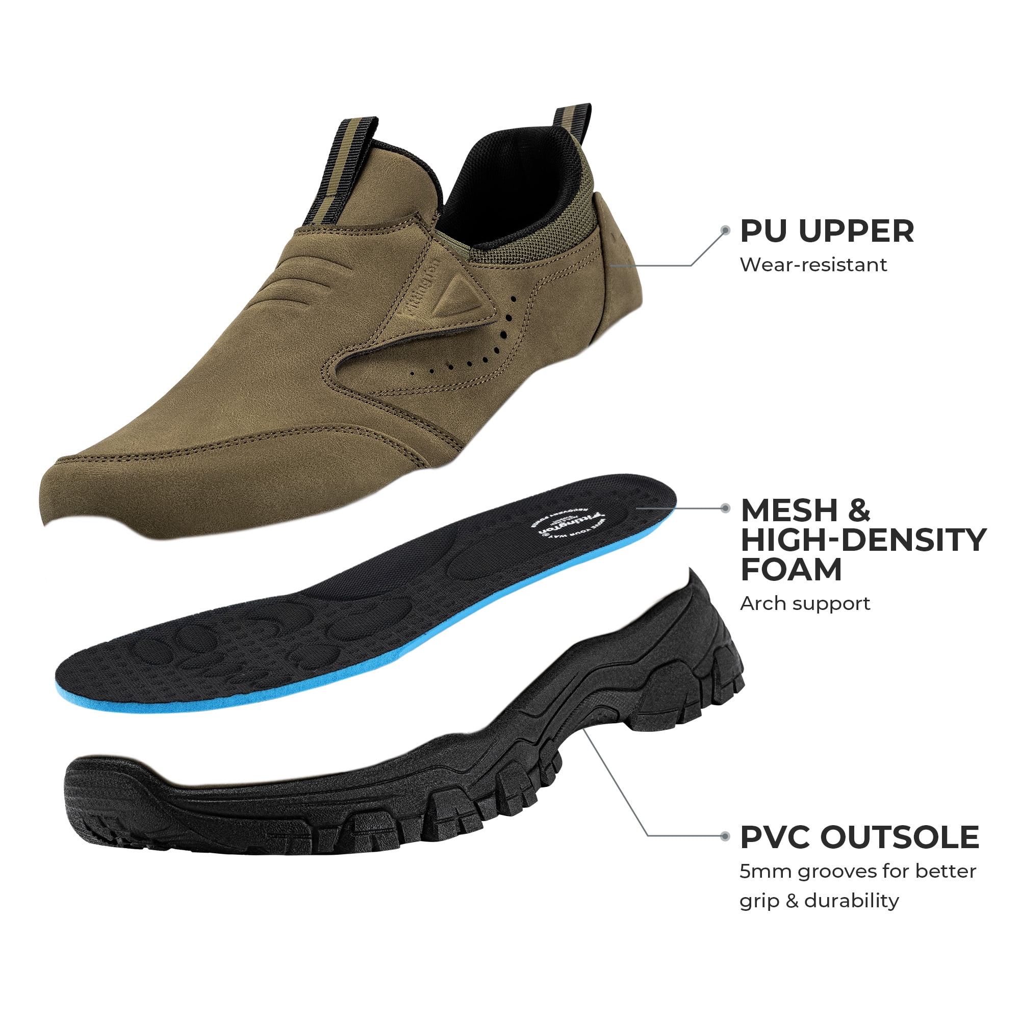 Fittington Slip on Shoes for Men Hiking Walking Shoes Trekking Loafer with Arch Support, Light Brown-Size 12