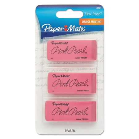 Paper Mate Pink Pearl Eraser, Large, Latex-Free, 3-Count