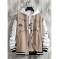 thumbnail image 2 of Faithtur Men Baseball Jacket, Long Sleeve Button Closure Letters Bear Print Contrast Color Varsity Jacket Fall Casual Jacket, 2 of 4