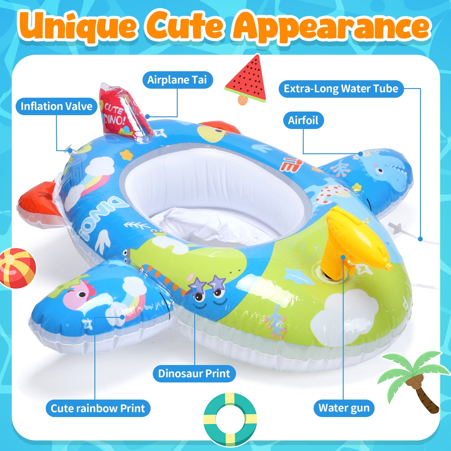 WonderStone Airplane Baby Pool Float with Squirt Water Gun, Inflatable Swimming Float with Safety Seat, Water Toy for Kids Ages 1-5, Pool & Beach Toy for Boys and Girls, Blue