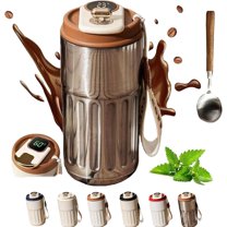 Tealier Smart Coffee Thermos, LED Temperature Display Coffee Mug Stainless Steel Thermos, Portable Hot and Cold Coffee Cup, Large Capacity Leak-Proof Lid (Silver)