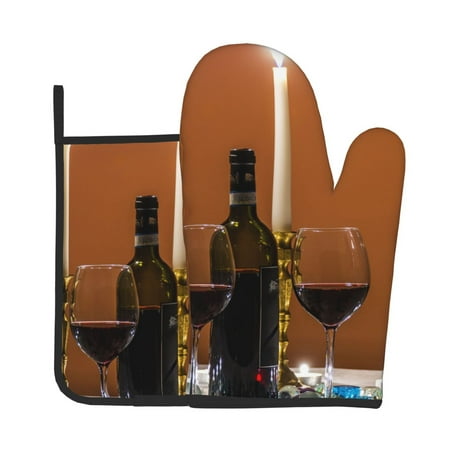 

Oven Mitts And Pot Holders 2 Pcs Set High Heat Resistant Degree Extra Thicken Long Kitchen Oven Glove For Kitchen Baking Grilling Non-Slip Cooking Mitts Wine