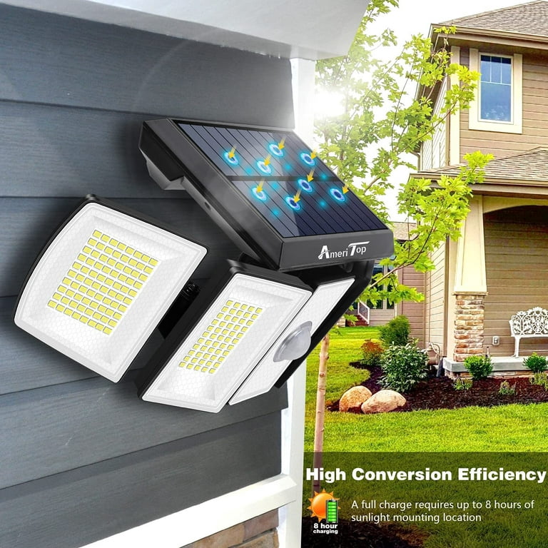 Solar Lights Outdoor – AmeriTop 300 LED 7000K Motion Sensor Lights  Cordless; 5 Adjustable Heads, 360° Wide Angle Illumination, IP65  Waterproof, 