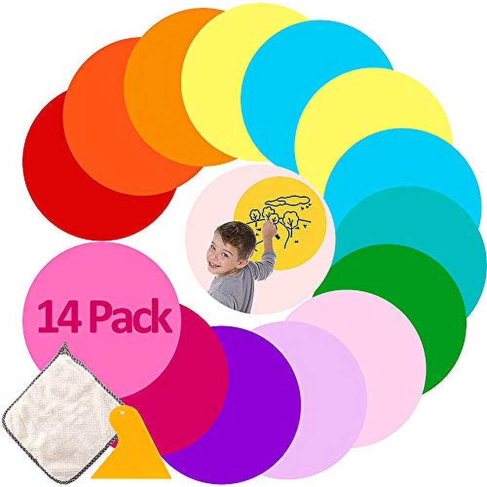 DailyTreasures 14pcs Reusable Dry Erase Circles, White Board Marker 10 Colors Removable Vinyl