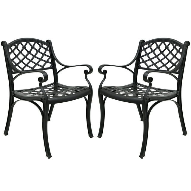 CoSoTower 2 Piece Outdoor Dining Chairs, Cast Aluminum Chairs With Armrest, Patio Bistro Chair Set Of 2 For Garden, Backyard, Lattice Design 2 Chairs